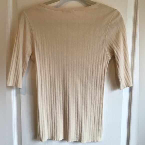 DOEN Pointelle Henley Scoop Neck Tee w/ Rainbow Trim in Salt Oatmeal Cream Sz M - Picture 2 of 11